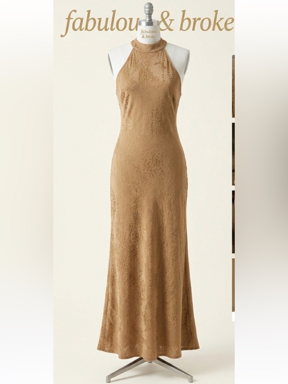 Young Fabulous & Broke Y2K Brown High Neck Back Keyhole Bodycon Dress